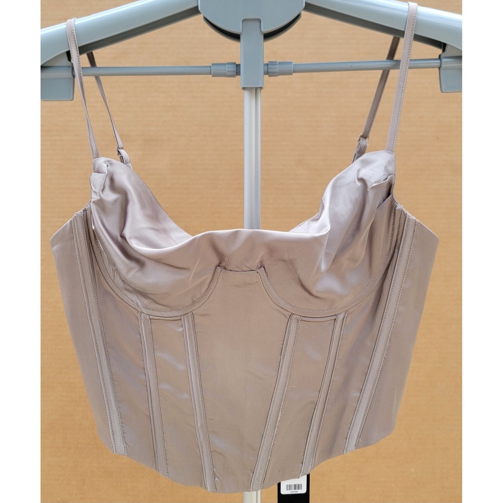 Fashion Nova Silver On The Town Satin Corset Top XS Cowl Neck Boned Bodice NWT